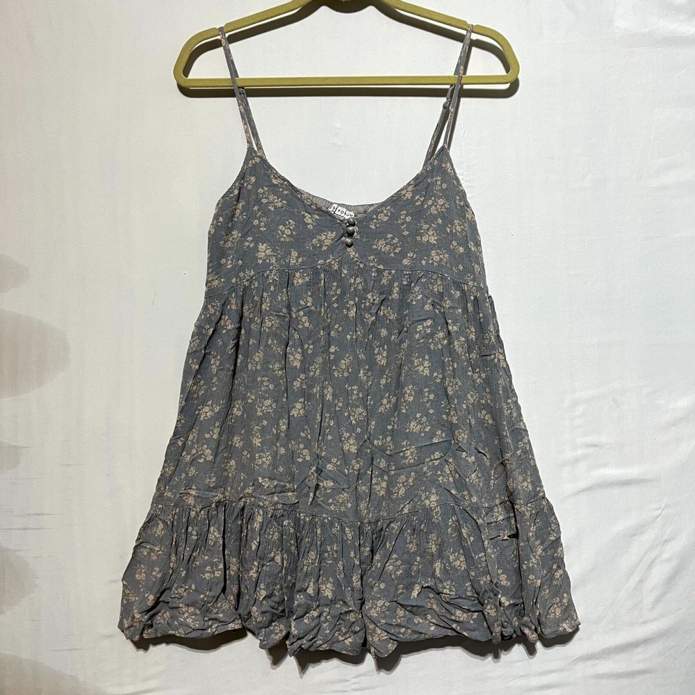 Dress Forum Tank Top Women's Small Gray Floral 100% Rayon Scoop‎ Neck Peplum Hem